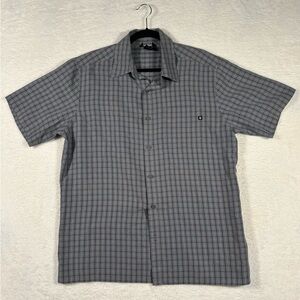 Marmot Grey/Gray Plaid Short Sleeve Button Down Shirt Sz L Hiking Fishing